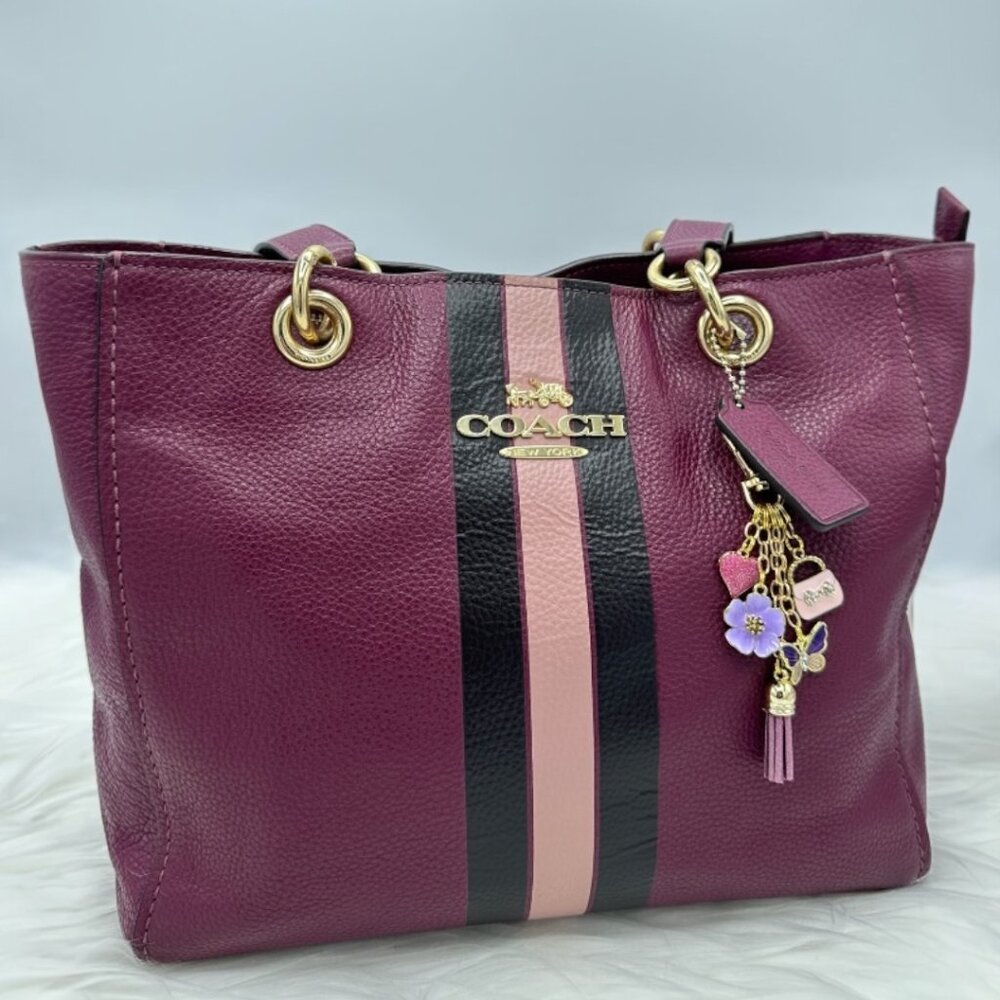 ⭐️⭐️SOLD⭐️⭐️ Coach Jes Pebbled Leather Tote/Shoulder Bag with Varsity Stripe - Picture 3 of 16